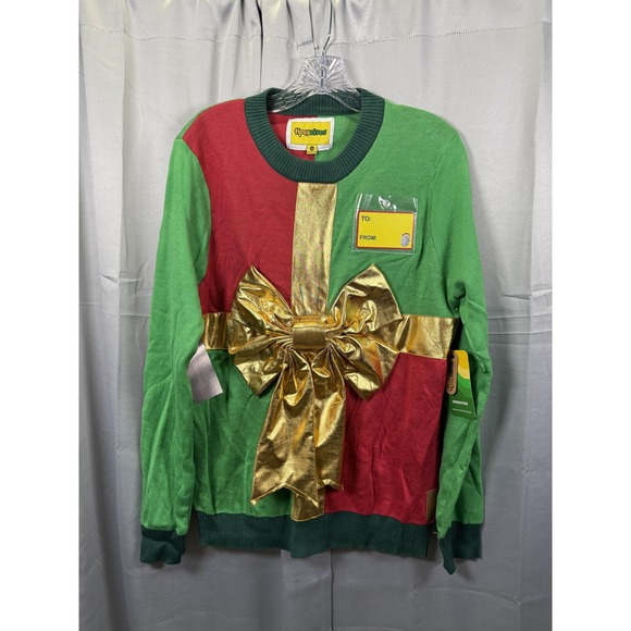 Tipsy Elves Sweater Mens Medium Christmas Present Bow Gift Funny Holiday Pullove - Picture 1 of 9